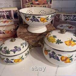 Vintage Dutch Oven Pot Colander Tabletops Unlimited Essence Enamel Set Brass