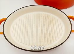 Vintage Enameled Cast Iron 5qt. Dutch Oven WithGrill Lid Red/Orange Staub Style