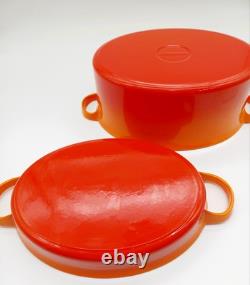Vintage Enameled Cast Iron 5qt. Dutch Oven WithGrill Lid Red/Orange Staub Style