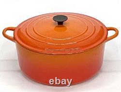 Vintage Flame Orange Le Creuset Round Dutch Oven with Lid 5.5 Quart 5.2L Size F