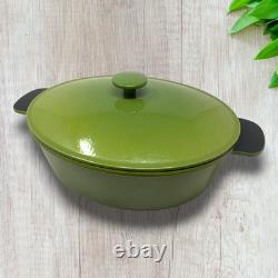 Vintage French Enameled Cast Iron Oval Dutch Oven Cocotte Olive Green France