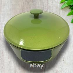 Vintage French Enameled Cast Iron Oval Dutch Oven Cocotte Olive Green France