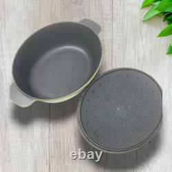 Vintage French Enameled Cast Iron Oval Dutch Oven Cocotte Olive Green France