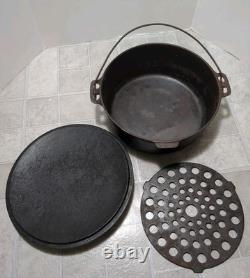 Vintage Griswold No 10 Cast Iron Tite-Top Dutch Oven with Trivet Lodge 12 Lid