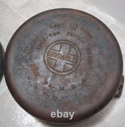 Vintage Griswold No 10 Cast Iron Tite-Top Dutch Oven with Trivet Lodge 12 Lid