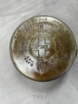 Vintage Griswold Slant Logo Dutch Oven Cast Aluminum #8 465 Pat'd Feb 10 1920