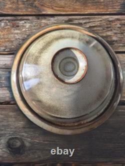 Vintage Hand Thrown Art Pottery Crock with Lid Stoneware Dutch Oven Artist Signed