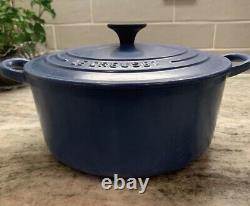 Vintage Le Creuset #22 Round Dutch Oven 3.5 QT Enamel Cast Iron Blue