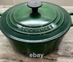 Vintage Le Creuset #22 Round Dutch Oven 3.5 QT Enamel Cast Iron Green EUC