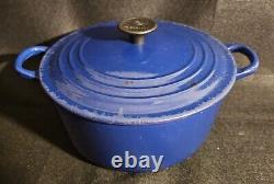 Vintage Le Creuset #22 Round Dutch Oven 3.5 QT Enamel Cast Iron Pot/Lid Dk Blue