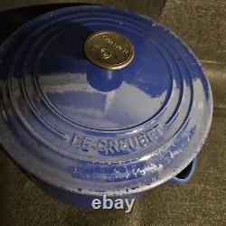 Vintage Le Creuset #22 Round Dutch Oven 3.5 QT Enamel Cast Iron Pot/Lid Dk Blue