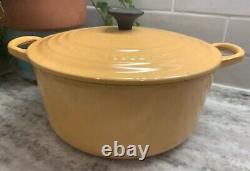 Vintage Le Creuset #22 Yellow Enameled Cast Iron withLid Dutch Oven 3.5 Qt VGC