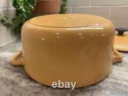 Vintage Le Creuset #22 Yellow Enameled Cast Iron withLid Dutch Oven 3.5 Qt VGC