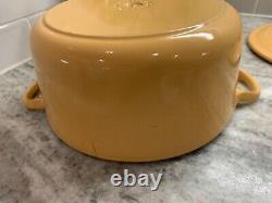 Vintage Le Creuset #22 Yellow Enameled Cast Iron withLid Dutch Oven 3.5 Qt VGC