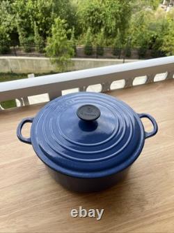 Vintage Le Creuset #26 5.5qt Quart Blue Dutch Oven With Lid Pre Owned