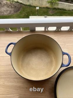Vintage Le Creuset #26 5.5qt Quart Blue Dutch Oven With Lid Pre Owned