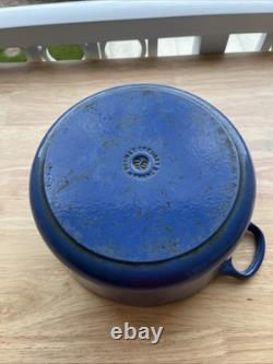 Vintage Le Creuset #26 5.5qt Quart Blue Dutch Oven With Lid Pre Owned