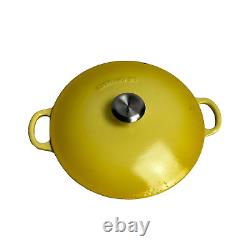Vintage Le Creuset #26 Enameled Cast Iron Yellow-Dutch Oven Braiser-withLid