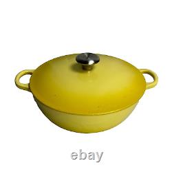 Vintage Le Creuset #26 Enameled Cast Iron Yellow-Dutch Oven Braiser-withLid