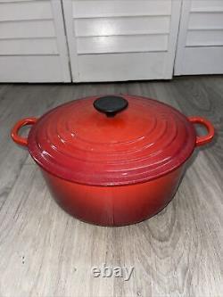 Vintage Le Creuset 5.5 Qt Red Enamel Cast Iron Dutch Oven France #26