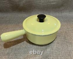 Vintage Le Creuset Dutch Oven withlid, Sauce Pan #16 withlid, 2 Skillets, Yellow