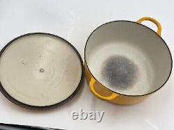 Vintage Le Creuset #E Cast Iron/Enamel Dutch Oven/Lid -Yellow Elysees 4.5 Quart