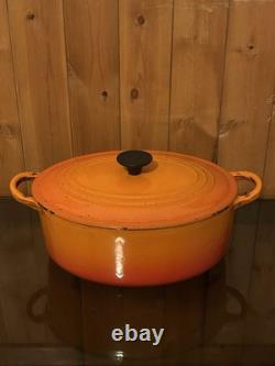 Vintage Le Creuset Flame C Orange Enamel Cast Iron Oval Dutch Oven 9 X 7 Inches