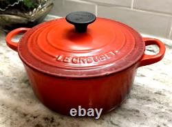 Vintage Le Creuset France 18 cm, 2 Qt Enamel Cast Iron Round Dutch Oven Red