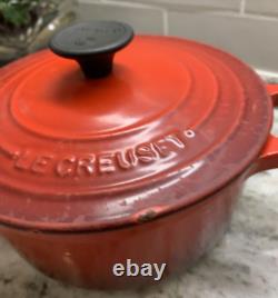 Vintage Le Creuset France 18 cm, 2 Qt Enamel Cast Iron Round Dutch Oven Red