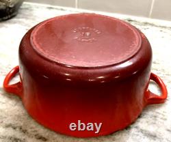 Vintage Le Creuset France 18 cm, 2 Qt Enamel Cast Iron Round Dutch Oven Red