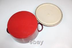 Vintage Le Creuset France #26 Round Dutch Oven 5.5 Qt Red Enamel Cast Iron
