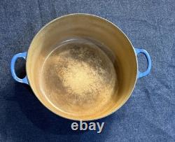 Vintage Le Creuset France Blue Dutch Oven Cast Iron Pot Cookware NO LID As Is