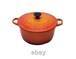 Vintage Le Creuset Round Orange Flame Dutch Oven 22 D 3.5 Quarts With Lid