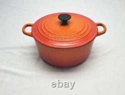 Vintage Le Creuset Round Orange Flame Dutch Oven 22 D 3.5 Quarts With Lid