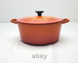 Vintage Le Creuset Round Orange Flame Dutch Oven 22 D 3.5 Quarts With Lid