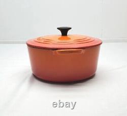 Vintage Le Creuset Round Orange Flame Dutch Oven 22 D 3.5 Quarts With Lid