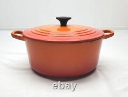 Vintage Le Creuset Round Orange Flame Dutch Oven 22 D 3.5 Quarts With Lid