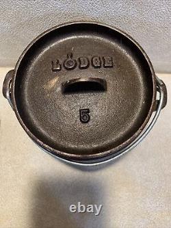Vintage Lodge #5 5CO Cast Iron 1/2 Quart Mini Camp Dutch Oven Kettle with Lid