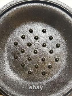 Vintage Lodge #6 Self Basting Lid Dutch Oven Cowboy Cast Iron Skillet Cover VHTF
