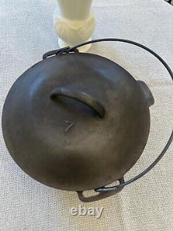 Vintage Lodge #7 Cast Iron Dutch Oven with Basting Lid and Wire Handle