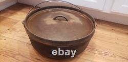 Vintage Lodge Large Cast Iron Dutch Oven Pot 14 C O with Lid 14 Inch 3 Leg