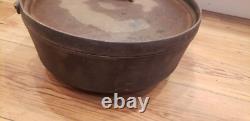 Vintage Lodge Large Cast Iron Dutch Oven Pot 14 C O with Lid 14 Inch 3 Leg