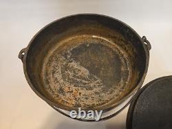 Vintage Lodge Large Cast Iron Dutch Oven Pot 14 C O with Lid 14 Inch Footed