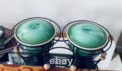 Vintage MCM Enamelware Dual Pot Chaffing Dish/ Dutch Oven With Lid / Green