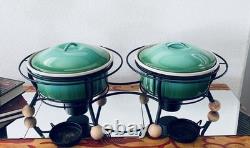 Vintage MCM Enamelware Dual Pot Chaffing Dish/ Dutch Oven With Lid / Green