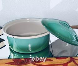 Vintage MCM Enamelware Dual Pot Chaffing Dish/ Dutch Oven With Lid / Green