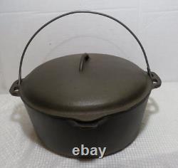 Vintage No. 10 Cast Iron Dutch Oven Pot with Lid & Bail Handle 12 5/8 Made USA