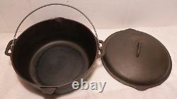 Vintage No. 10 Cast Iron Dutch Oven Pot with Lid & Bail Handle 12 5/8 Made USA