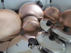 Vintage Revere Ware Copper Clad Lot 12 Pcs. Pots, Dutch Oven, Skillet + Lids USA