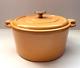 Vintage Round Dutch Oven With Lid, 5qt. Yellow Enameled Cast Iron, Made In France